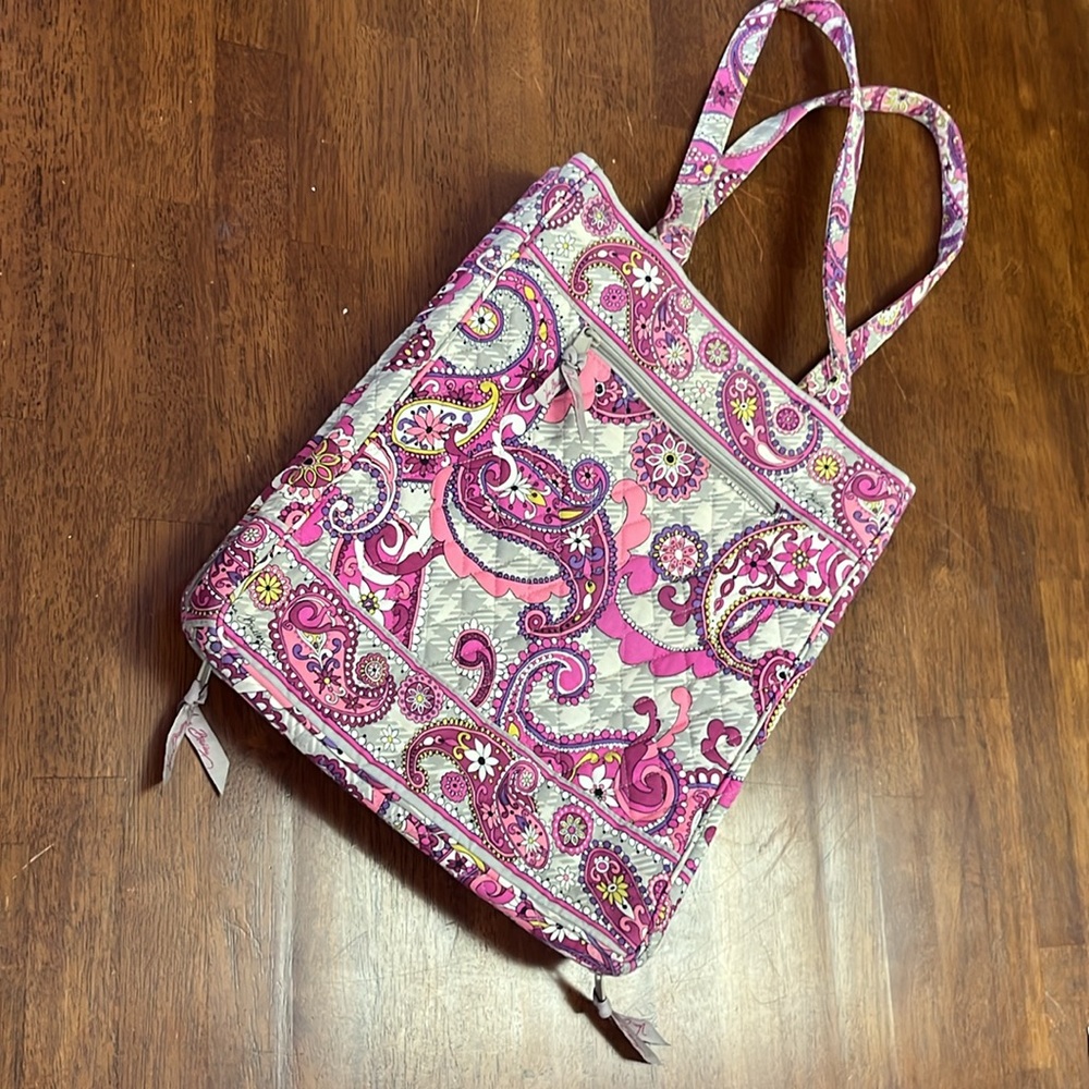 Vera Bradley Paisley Meets Plaid Pink and Purple Patterned Laptop Tote 12" x 15"